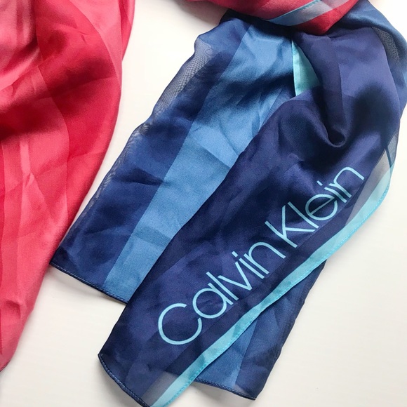 Calvin Klein colorblock blue silky scarf - Picture 2 of 7